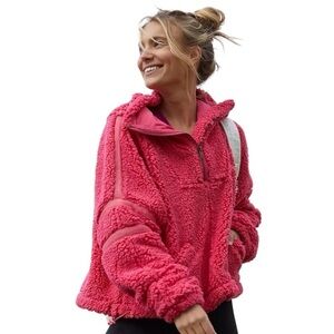 Free People Movement Nantucket Fleece Pullover in Hot Watermelon Size Medium